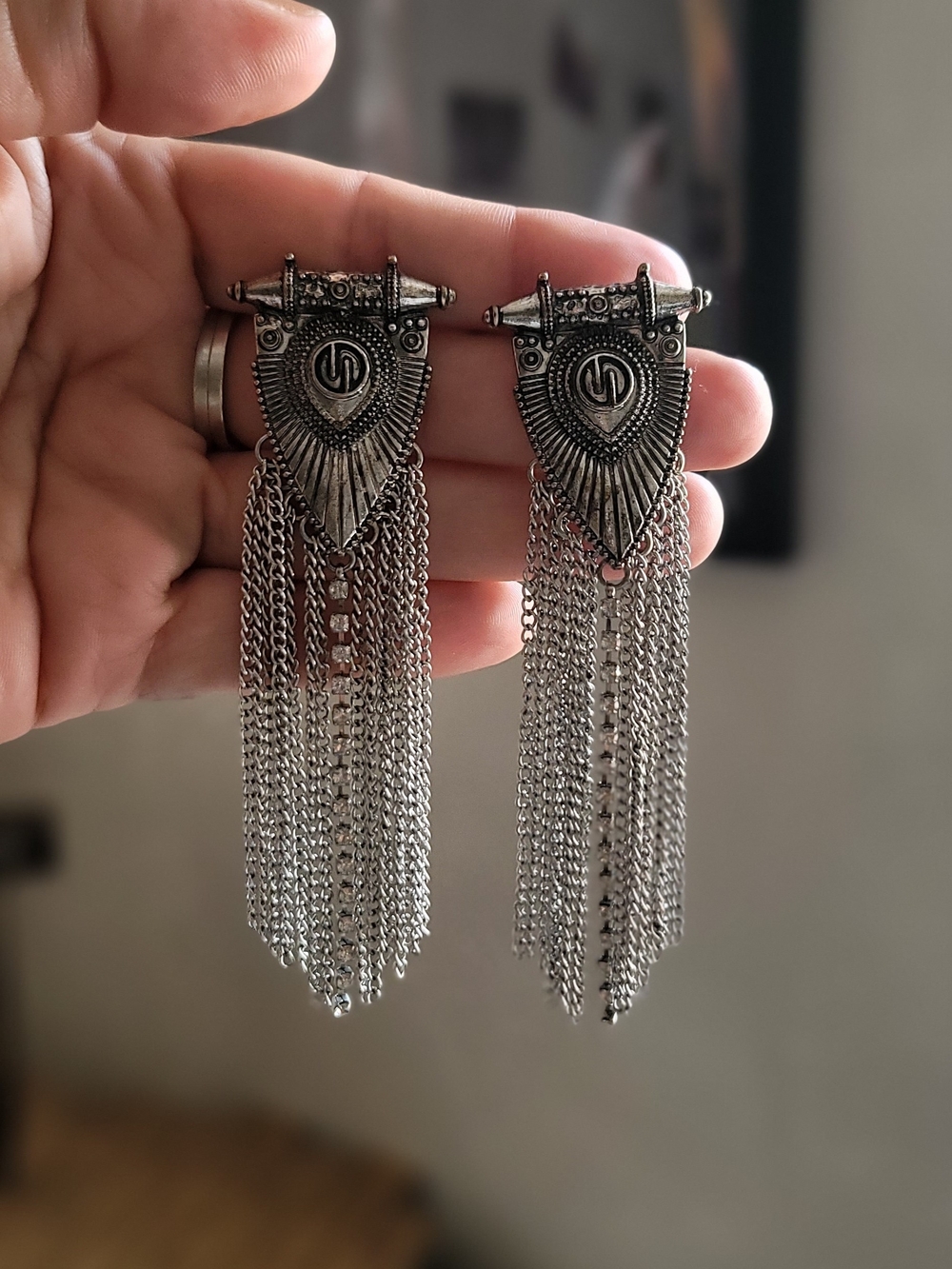 Boot Barn Silver Fringe Dangle Earrings With Rhinestone Accents